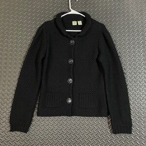 Anthropologie HWR Wool Cardigan Sweater Black Shawl Collar Button‎ Front L